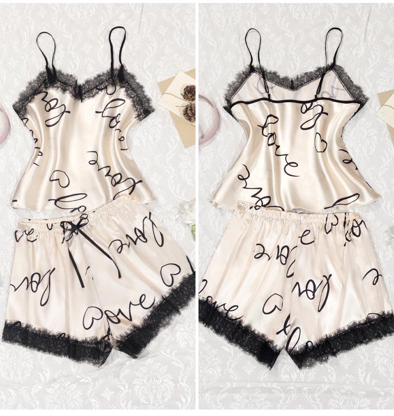 

Yaoting Женский летний пижамный комплект с кружевной отделкой и принтом сердечек M шампанского