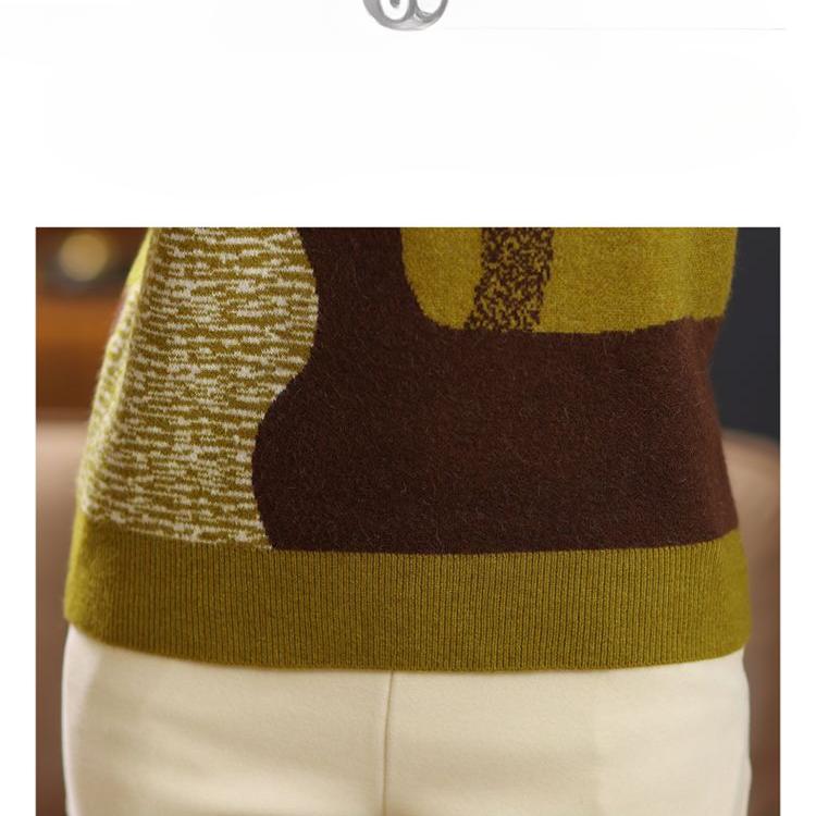 Autumn/Winter Fashion Round Neck Contrast Jacquard Hollow Vintage Art Casual Loose Long Sleeve Sweater