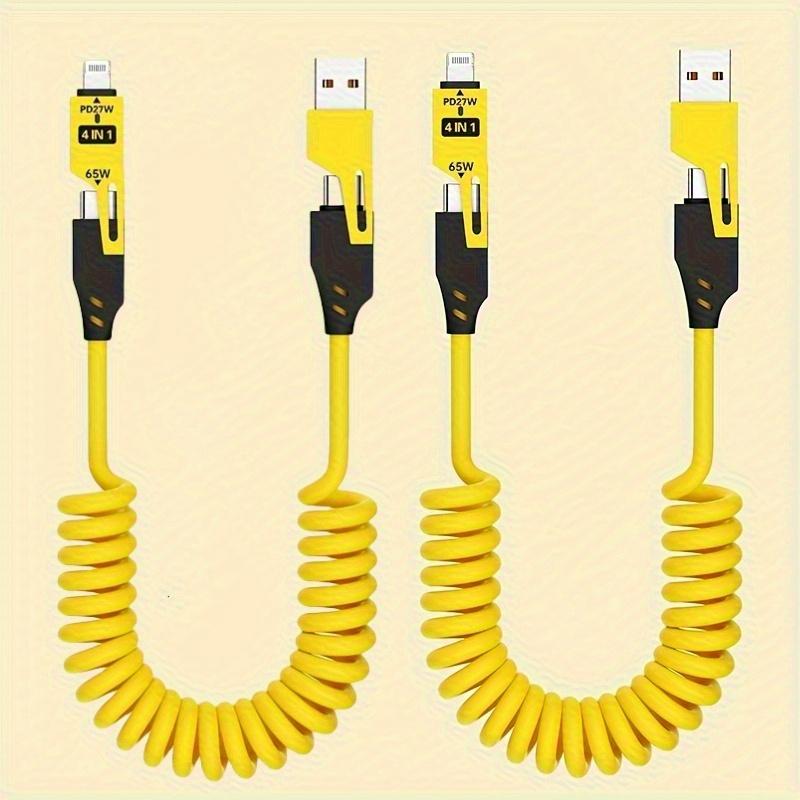 2pcs 4-in-1 Fast Charging USB-C To Type-C Cable, Retractable Spring Coiled Charger Cord for IPhone 16/15/14/13/12/11, for Huawei, for Samsung
