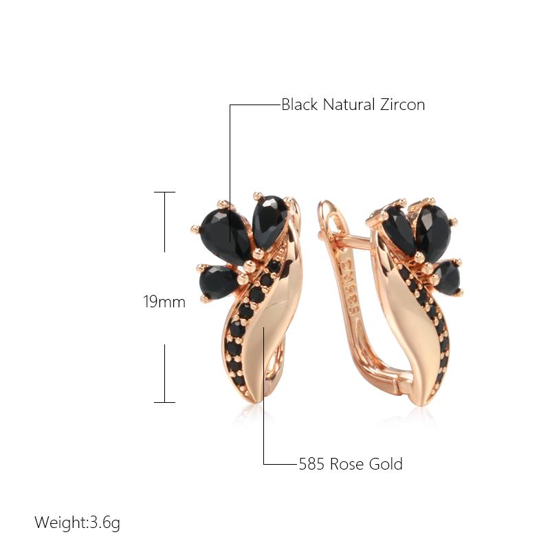 Black Natural Zircon English Earrings For Women  Rose Gold Color Crystal Flower Bride Earrings Vintage Fine Jewelry