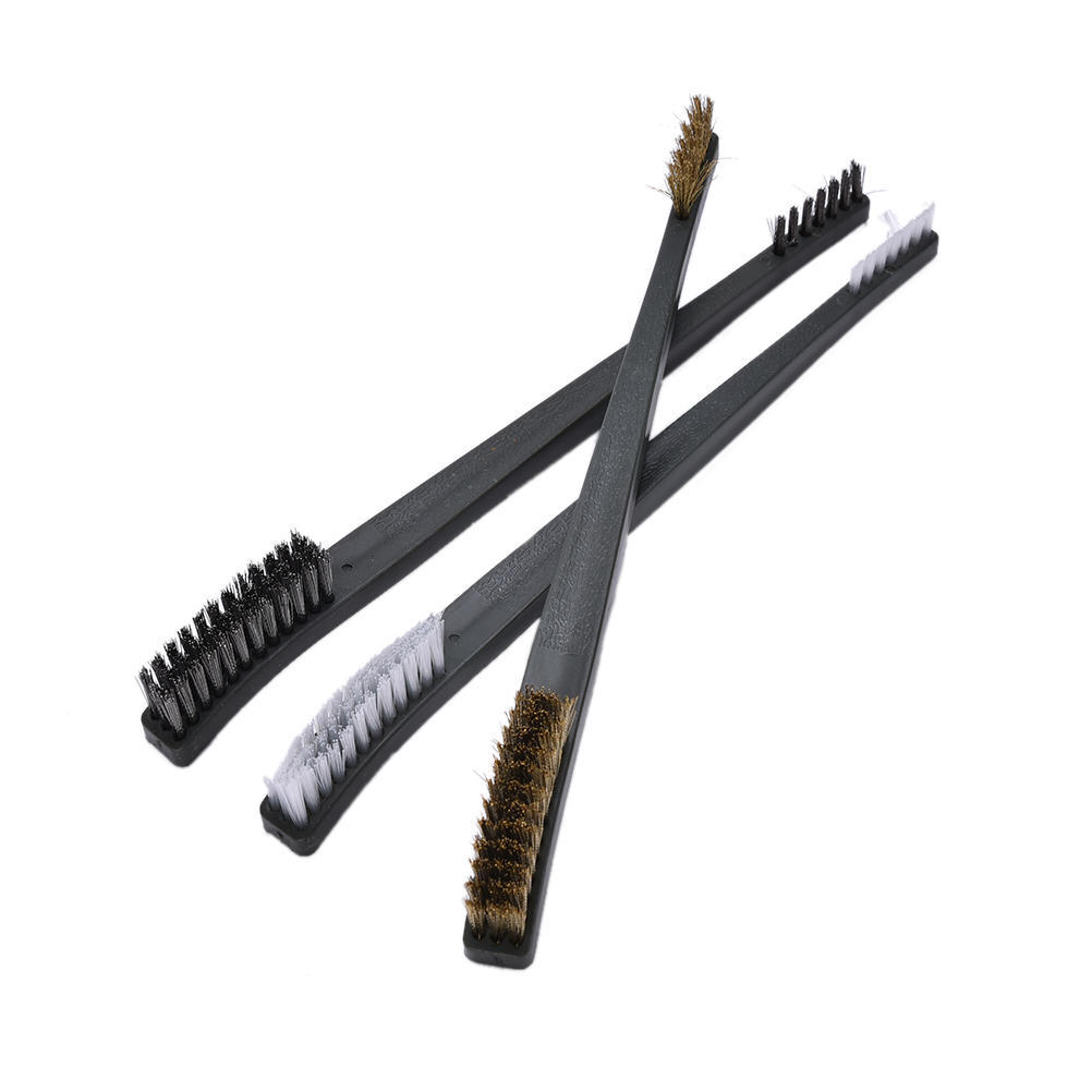 

3Pcs Black Mini Wire Brush Set Brass Nylon Stainless Bristle Cleaning Tool Cleaner