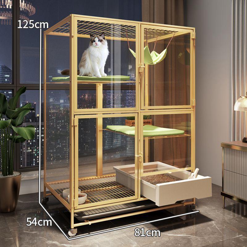 Cat Cage with Built-in Litter Box Cat House with Bedroom and Bathroom for Indoor Cats