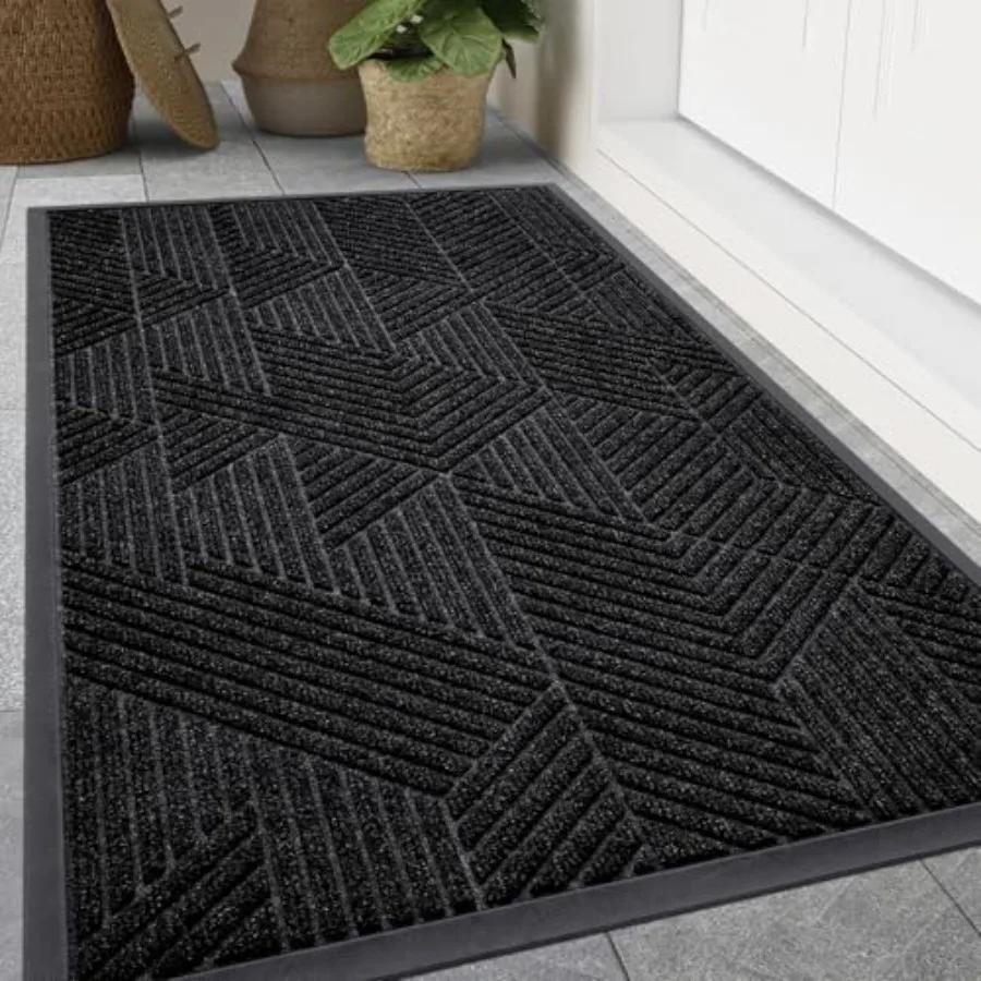 Front Door Mat Outside Entrance, Heavy Duty Sturdy Natural Rubber Doormat, Trap Dirt and Moisture, Easy Clean Low Profile Mats