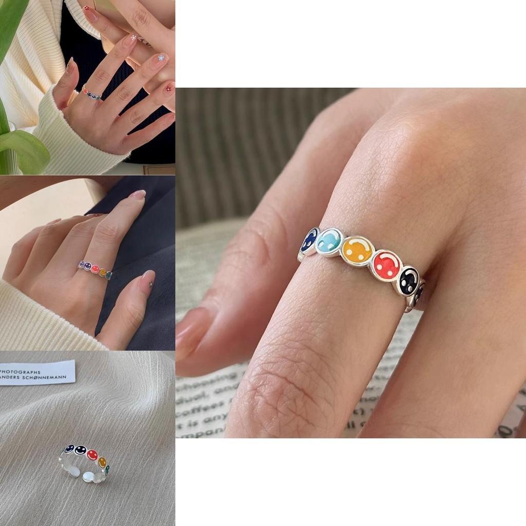 Korean Rainbow Smiley Face Adjustable Ring Elegant Copper Fashionable Design For Women