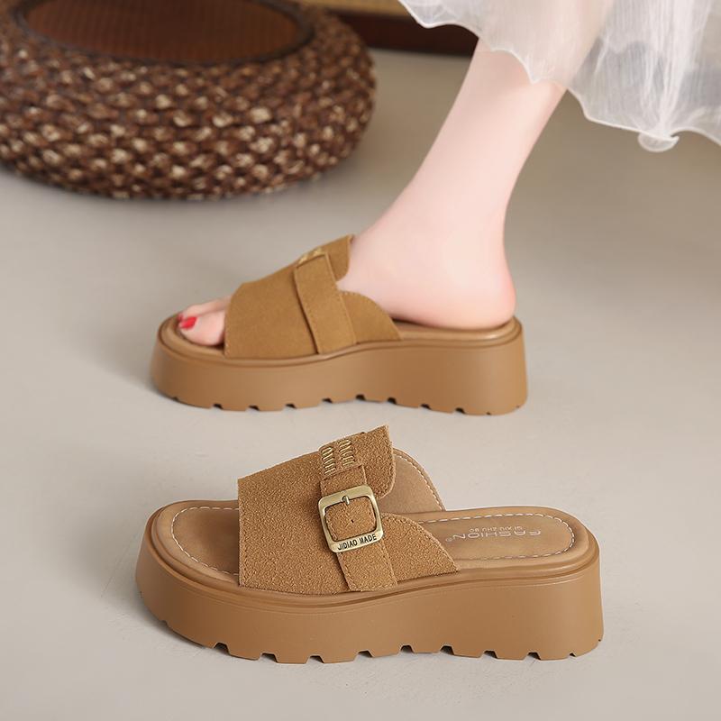 

Fashion CRLAYDK Slide Sandals for Women with Soft Footbed Buckle Ladies Fashion Platform Open Toe Walking Casual Outdoor Slippers 34