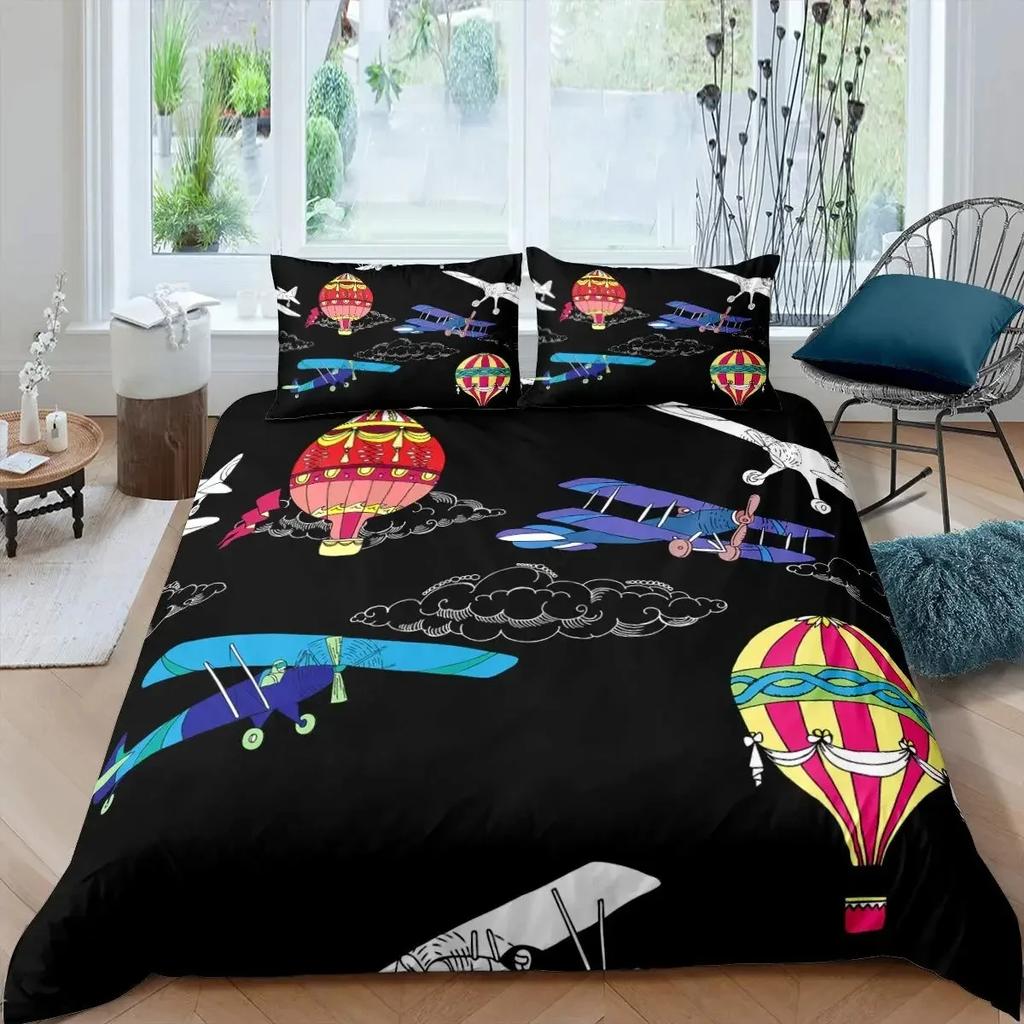 Hot Air Balloon Duvet Cover Set Romantic Balloon Bedding Set Extreme Sports Games Comforter Cover Romantic Trip Twin Quilt Cover