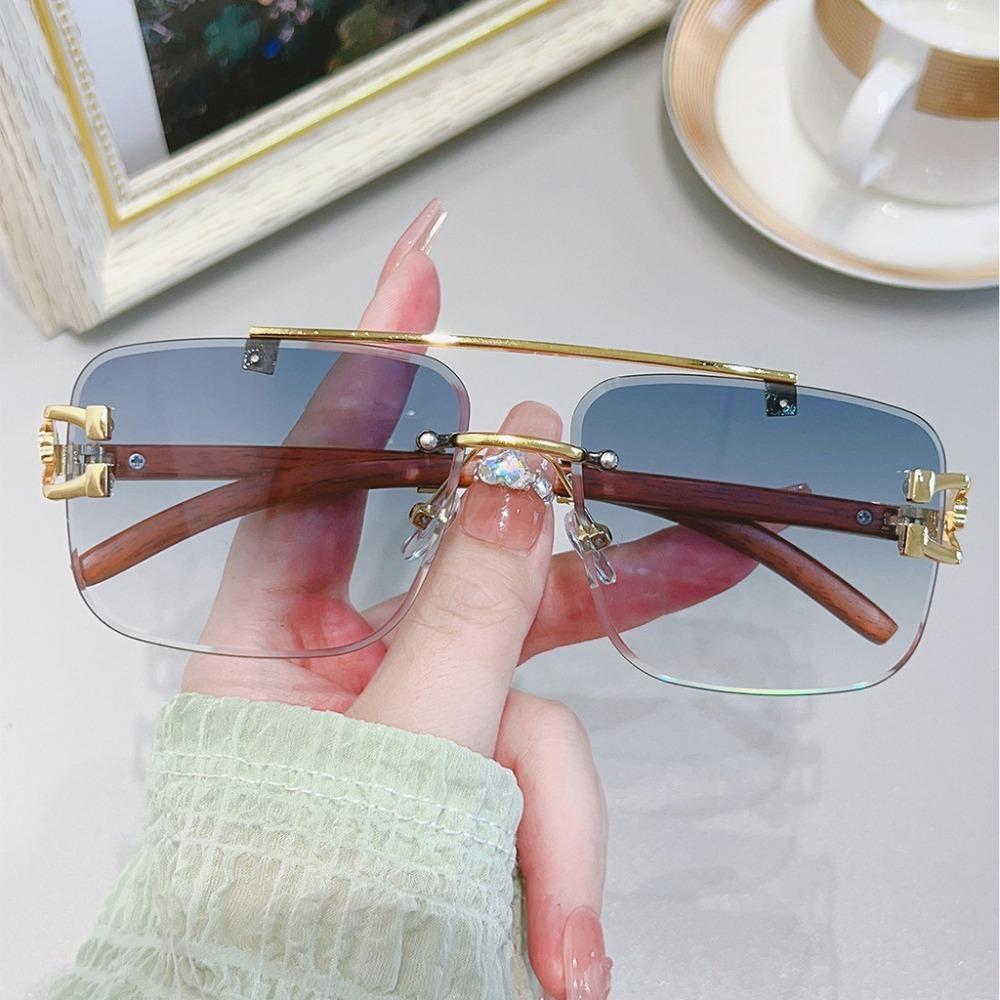 Fashion Retro Rimless Sunglasses Luxury Leopard Head Sunglasses Street Po Sunglasses