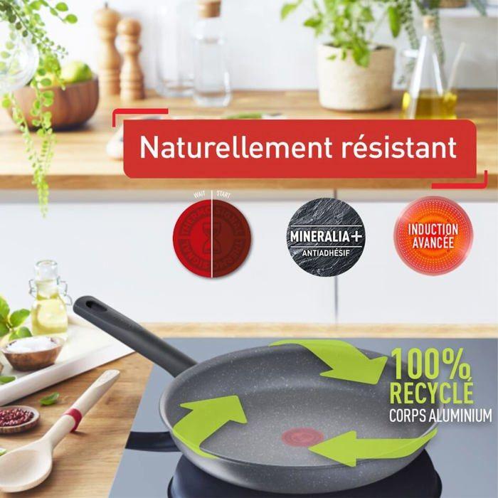 Poêle - Tefal - E2444074 - Antiadhésif Mineralia+ - Compatible induction - Lavable au lave-vaisselle