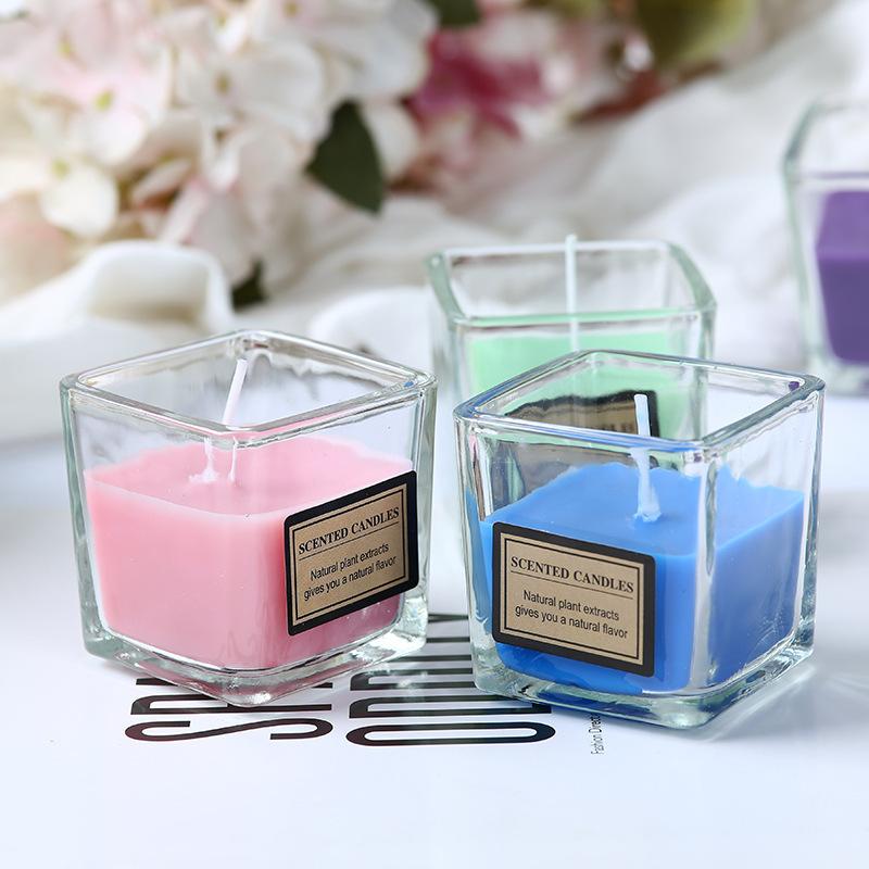 Scented Candle, Romantic Wedding Deodorant, Hotel SPA Candlelight Dinner, Windproof Glassless Square Cup Candle