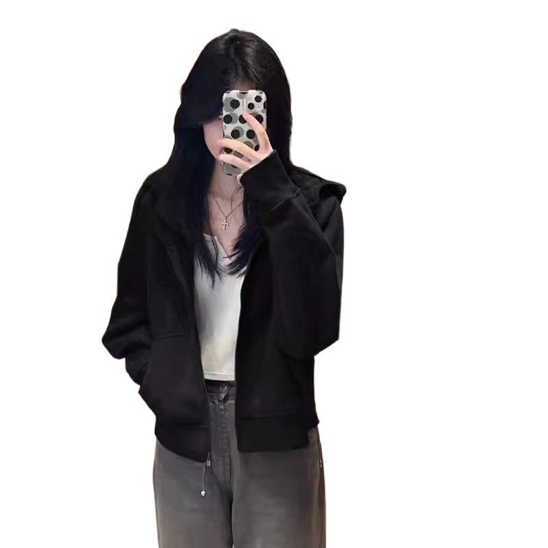 Women's Trendy Hooded Zip-Up Sweatshirt - Petite, Lightweight, Casual Cardigan for Spring and Autumn