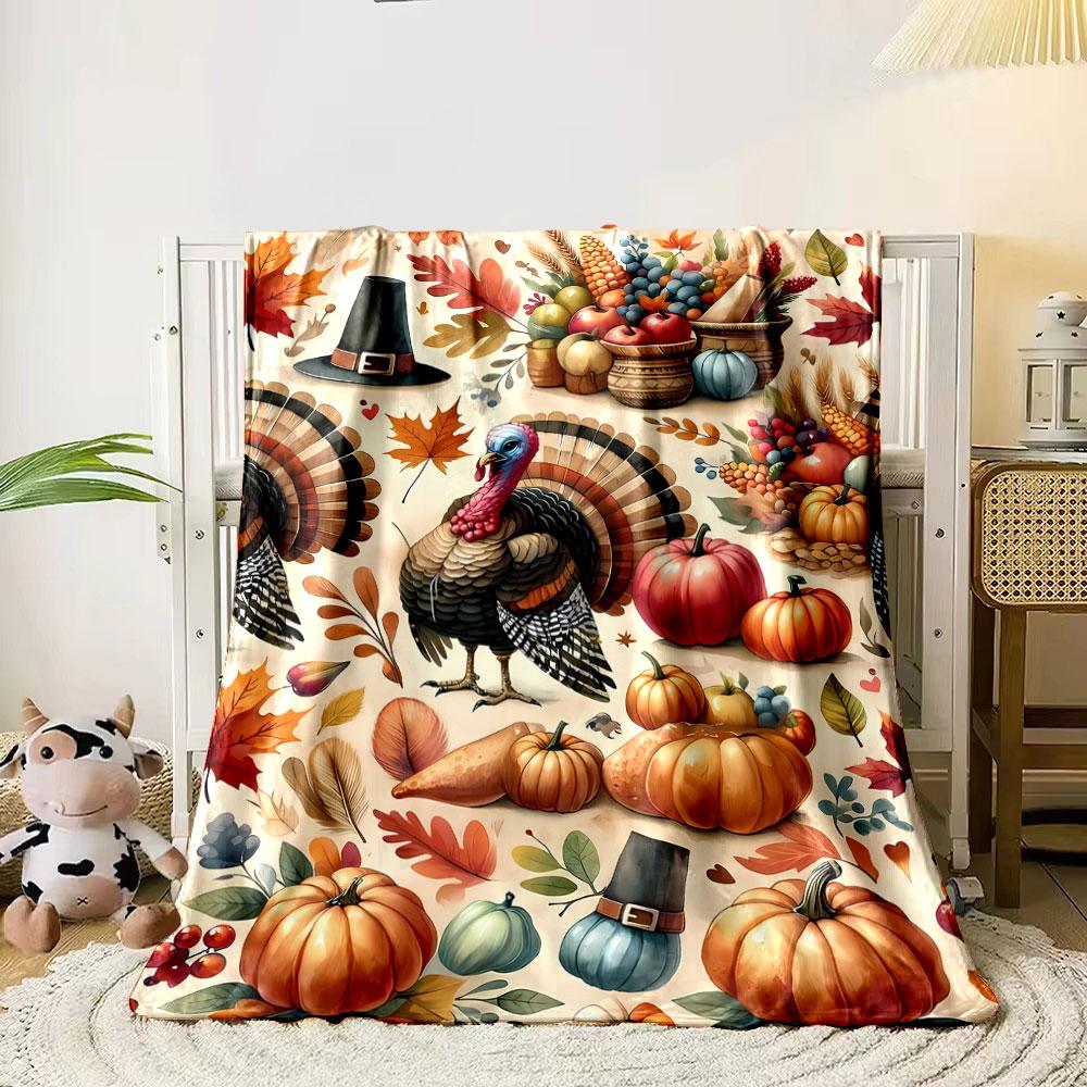 Thanksgiving Turkey Pumpkin Blanket bedroom Blanket for Livingroom Couch lunch break Soft throw for Friend's festival Gift