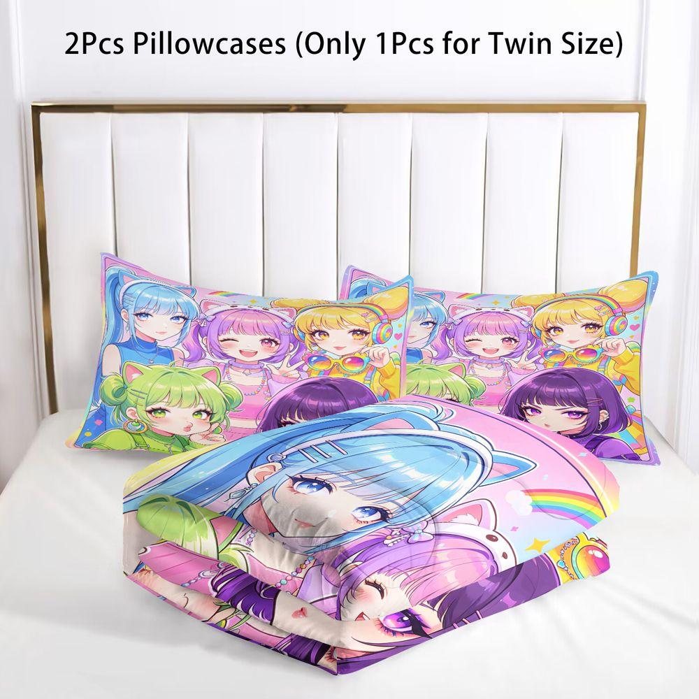 Cute Anime Girls Picnic Comforter Set 3D Digital Print Bedding Set Soft Microfiber Quilt Cover for Teen Bedroom Dorm Home