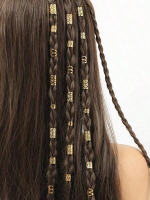 50pcs Gold Dreadlock Beads, Unique Hop Street Party Braids Hair Accessories, Clips Hair, Halloween Hair Decor