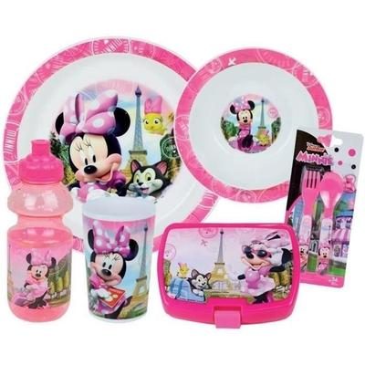 Disney Minnie Dinnerware Set - FUN HOUSE - 006377 - Glass, Soup Plate, Dinner Plate, Water Bottle, Lunch Box and Cutlery
