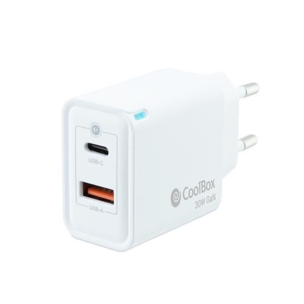 Nabíječka CoolBox Gan 30w - Bílá - 2 porty USB-C - Univerzální