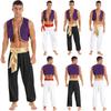 Men Halloween Arabian Prince Clothes Waistcoat Tops with Belt Bloomers Pants Fancy Dress Ball Outfits