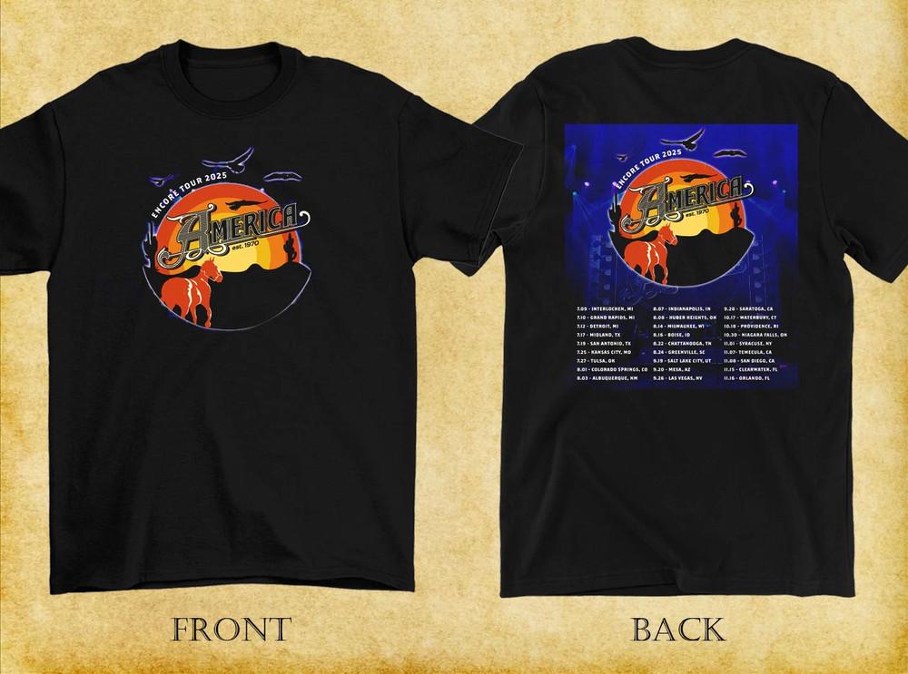 2 Sides America The Band The Encore Tour 2025 Shirt Black Unisex Unisex T-Shirt