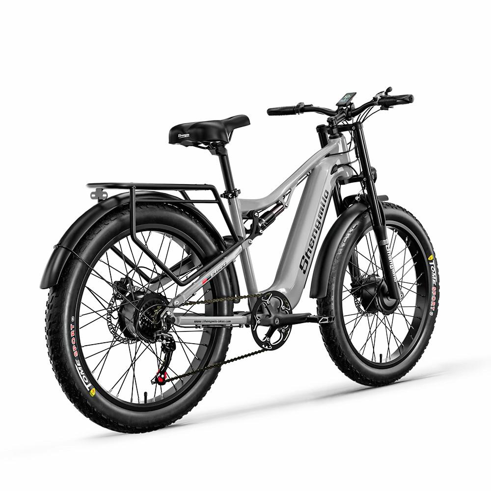 Electric Bicycle Shengmilo 26" 1000Wx2 Motor Full Suspension 48V 17.5AH Adult Ebike Top Speed 45Km/h 7 Speed Grey S600