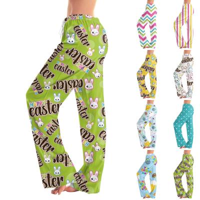Moda feminina solta casual páscoa estampada calças casuais