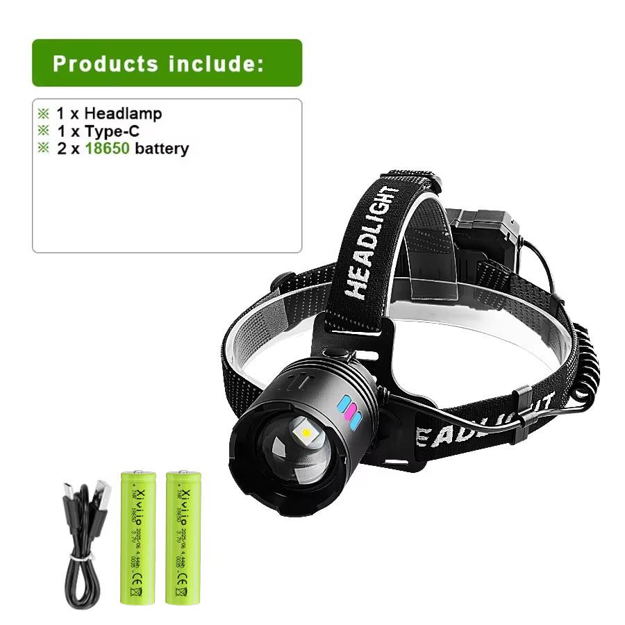 30000LM Powerful LED Headlamp Bright Long Shot 2000M Portable Head Lights Rechargeable Power Bank Fishing Camping Zoom Torchs