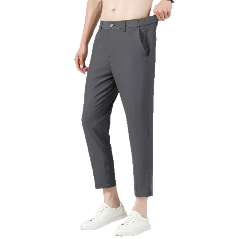 Men's spring and summer new pants men's ice silk breathable trousers men's slim straight drape nine-point casual pants