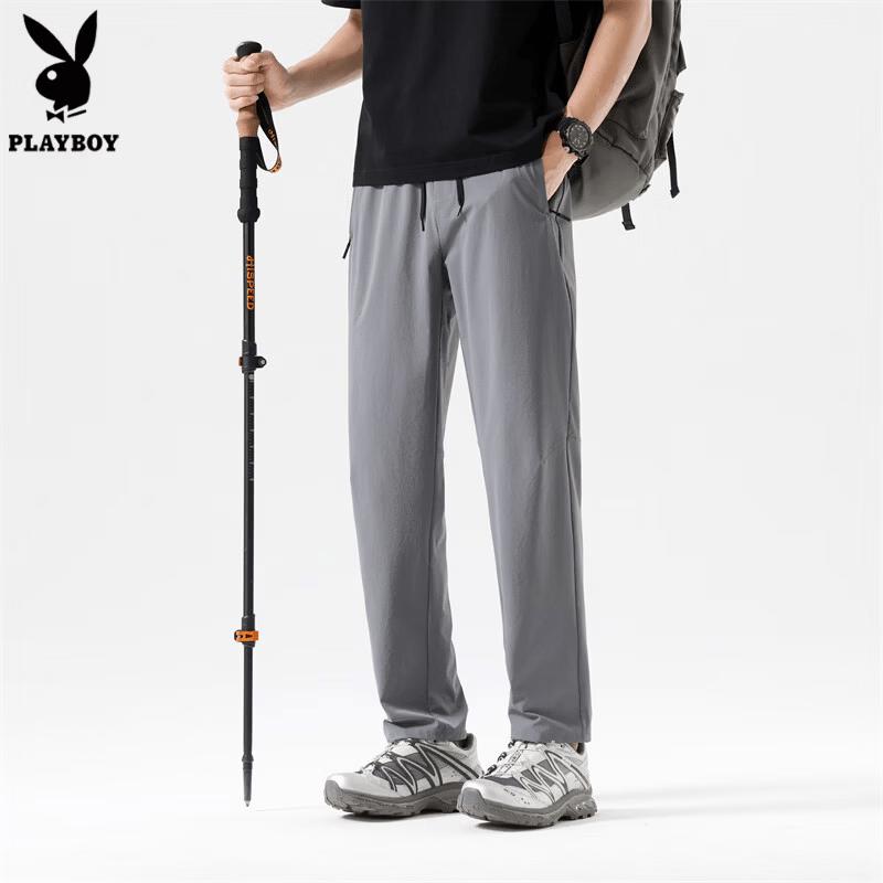 Playboy Men s Summer Lightweight Cool-Feel Breathable Straight-Leg Casual Pants L