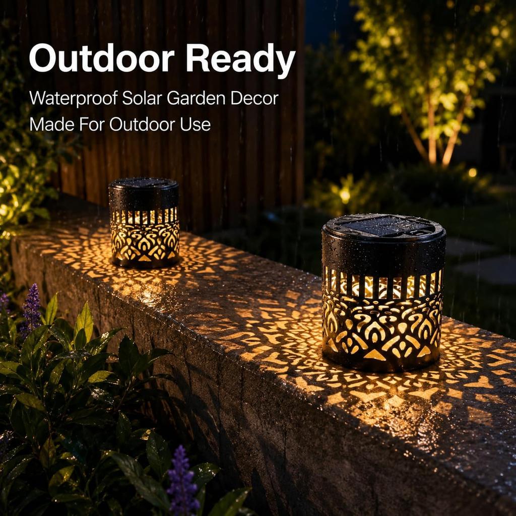 4 Pack Solar Mandala Lights Outdoor Color-Changing Waterproof Metal Solar Fence Lights Auto On/Off Solar Garden Lights for Patio Backyard Wall Post