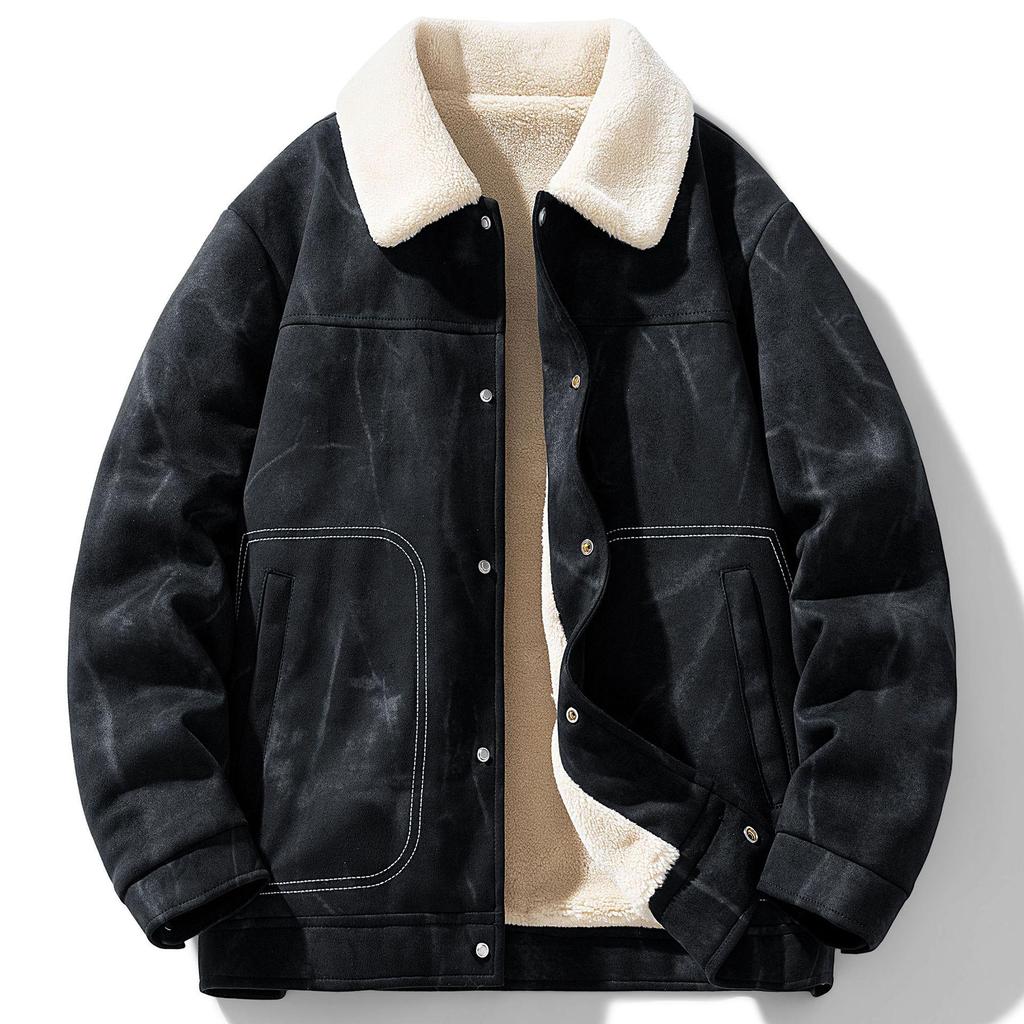 Men's Plush Fleece-Lined Suede Lapel Jacket: Business Casual, Versatile, Loose-Fit, Fashionable, Comfortable.