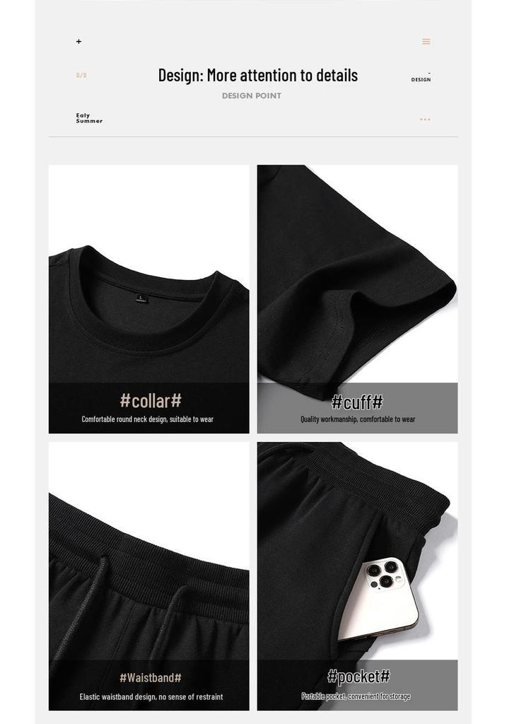 Men's Trendy Cotton Summer Two-Piece Set: Round Neck T-shirt & Casual Shorts
