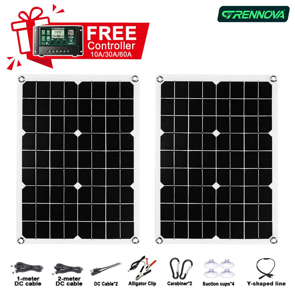 RV Camping GRENNOVA 40W Solar Panel 1-4PCS ( Free 60A Controller Dual USB DC ) User-friendly Outdoor Charging Kit Travel Farm 4
