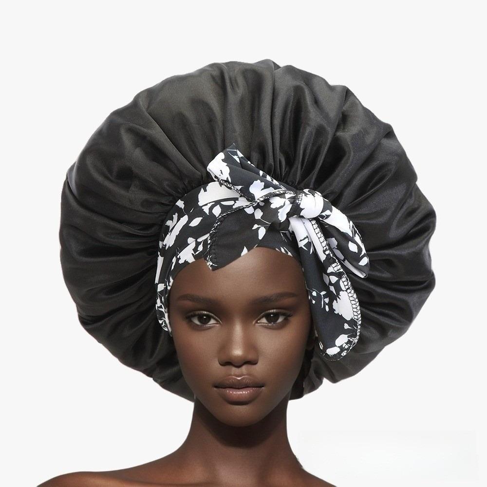 

1PC New Wide Edge Women s Silk Hat Elastic Breathable Flowers Patterns Print Sleep Bonnets Sleeping Hat Beauty чёрный