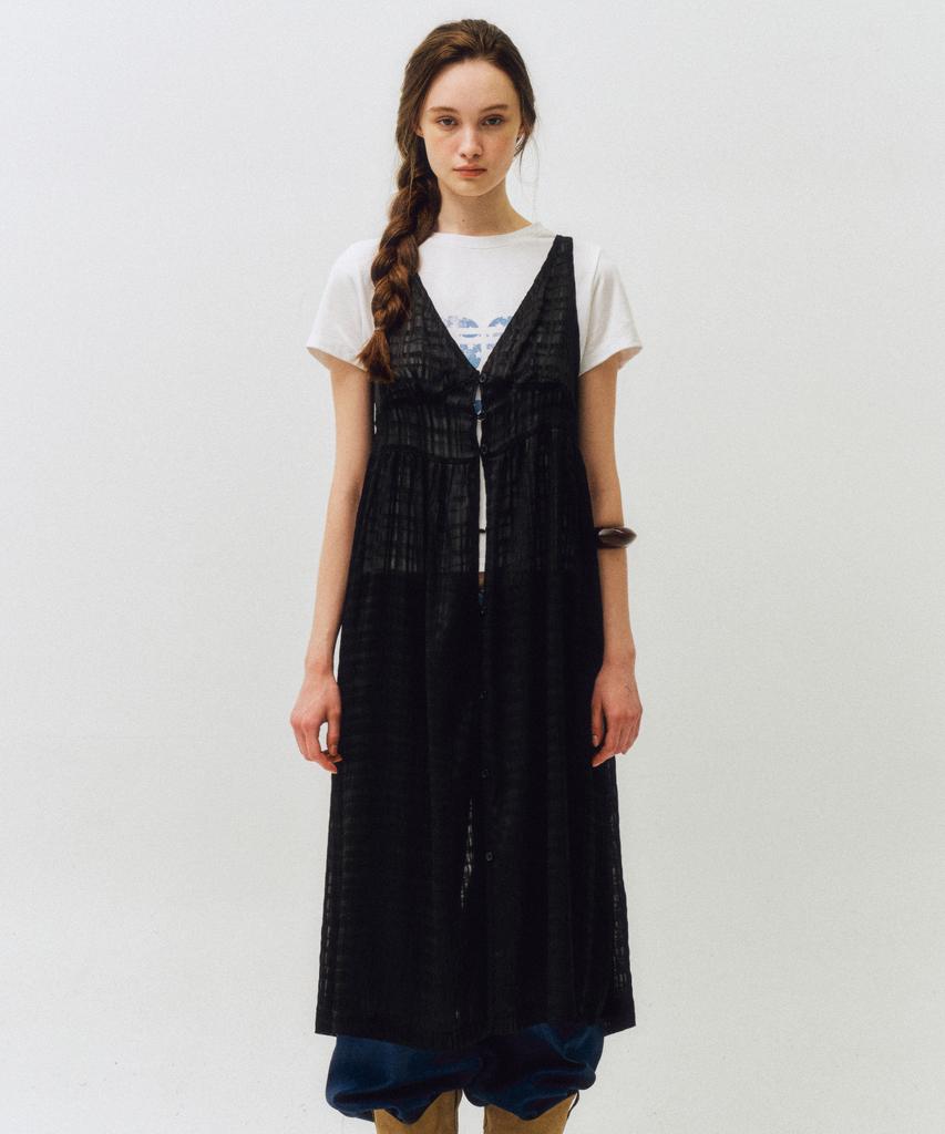 Cita Sheer Button Layered Dress_Ctop709(Black)