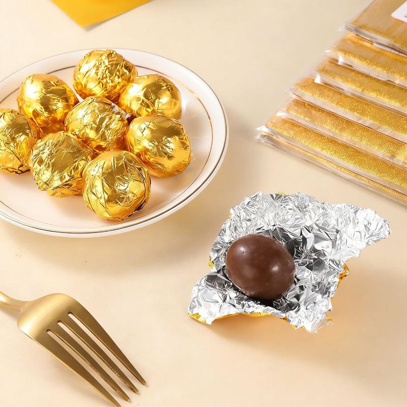 100 Sheets Gold Foil Candy Wrappers Square Gilded Aluminum Foil Paper Chocolate Wrappers Diy Decorations