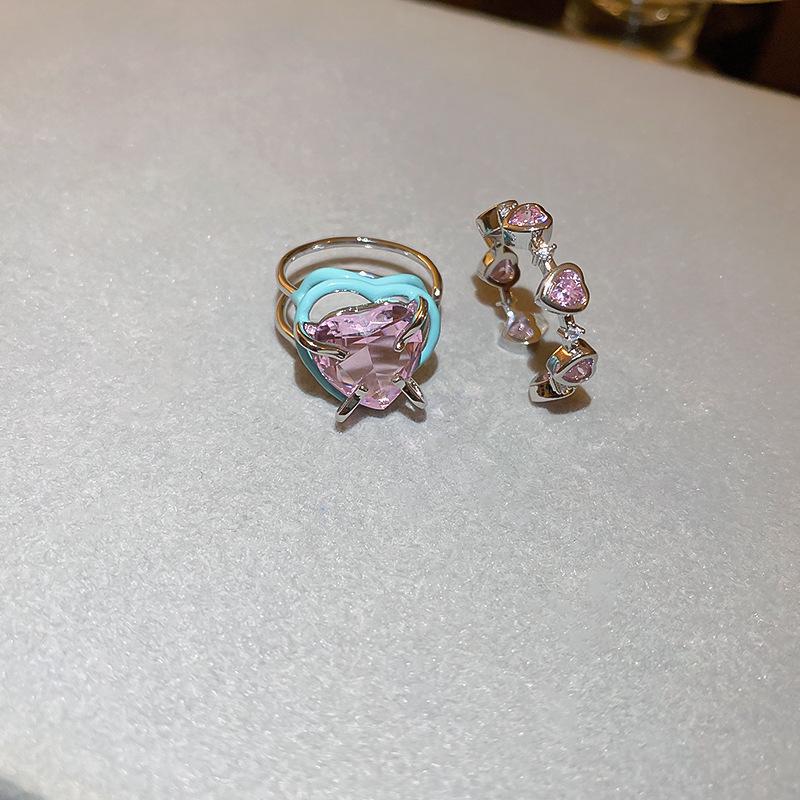 Trendy Adjustable Pink Heart Zircon Ring for Women