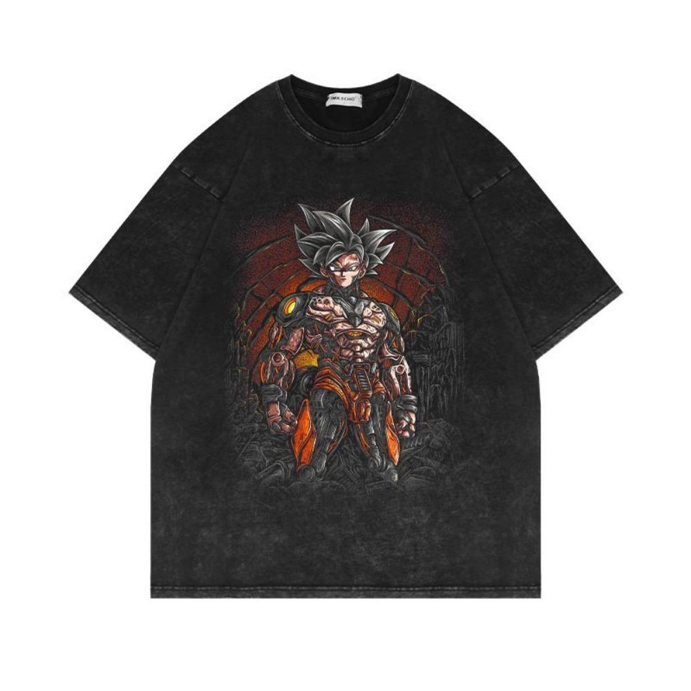 Trending Super Saiyan Vintage Washed Cotton Oversized T Shirt Anime Print Tee for Men Women