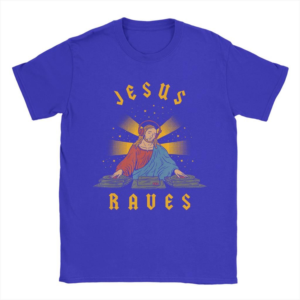 Jesus Raves TShirt Beach Novelty TShirts Mens Cotton O Neck Plus Size Clothes ShortSleeved Y2K Funny Tops