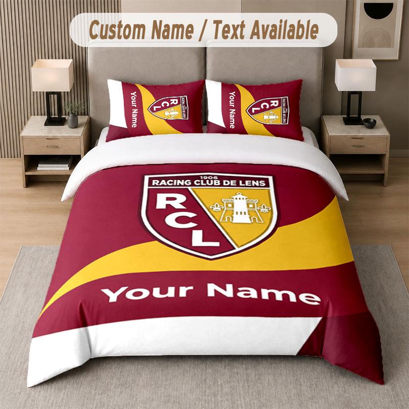 Custom Bedding Set Racing Club De Lens Pattern, Print Name Text 1 Duvet Cover Plus 2 Pillowcases Home Textile