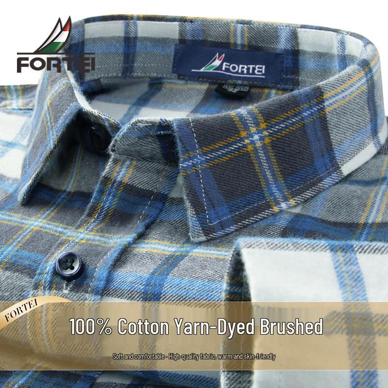 Futing Men s 100% Cotton Brushed Plaid Shirt 41