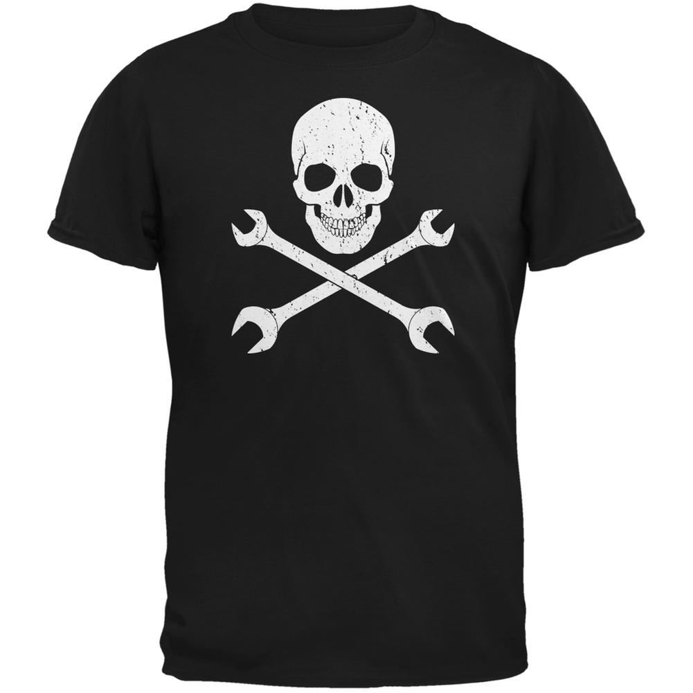 Automotive Skull And Wrenches Black Adult T-Shirt