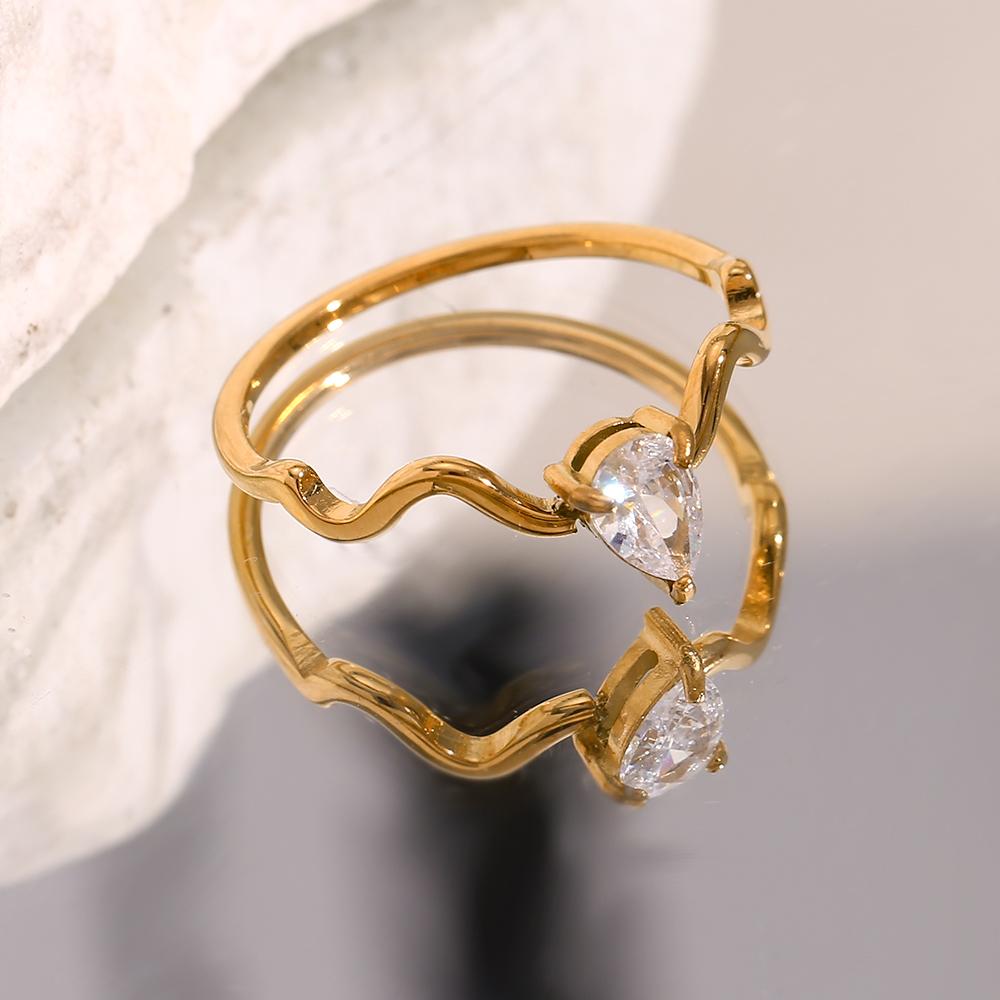 MamacitaSlay Luxe Waterdruppel Zirkonia Slangengolf Vorm Roestvrij Staal Ringen Voor Vrouwen Waterdicht Hoge Kwaliteit Sieraden