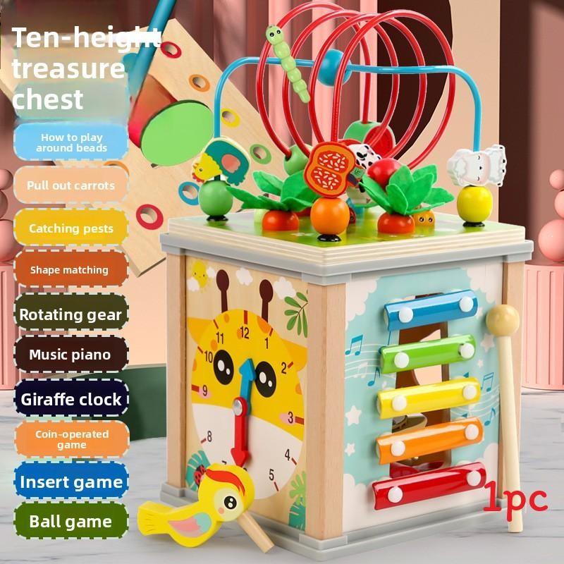 Pulling Radish Wooden Tapping Piano Matching Multi Functional Treasure Toy Box
