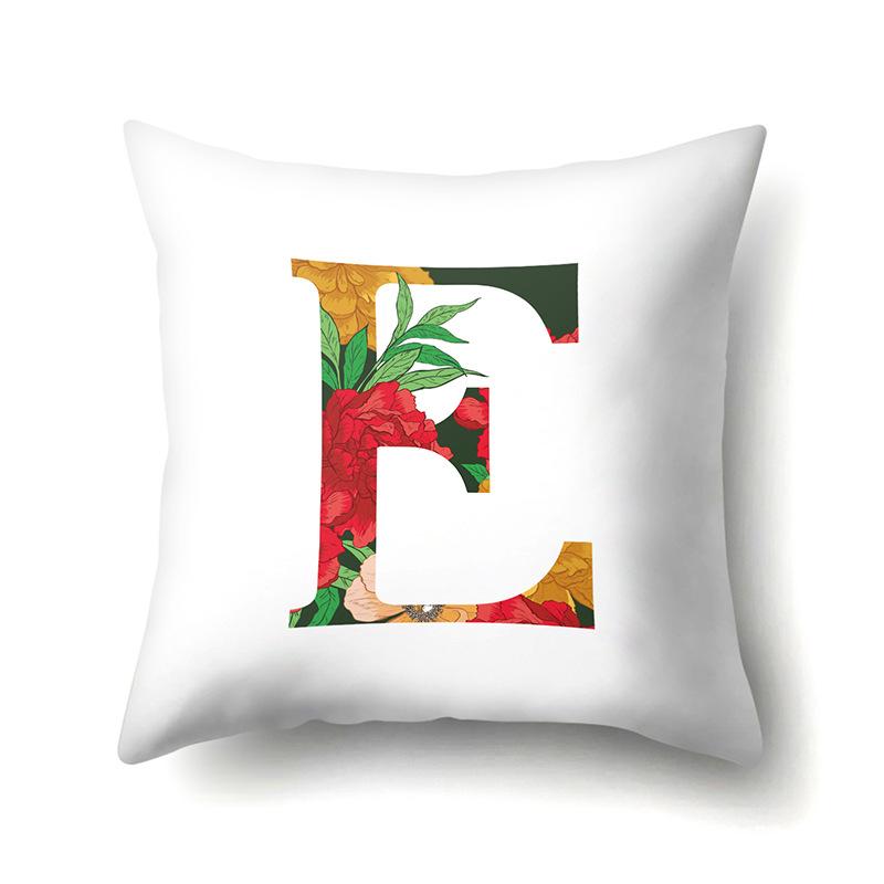 Polyester Pillowcase Watercolor Flowers Car Decoration Print 26 English Letters Home Cushion Cover
