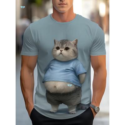 Men's 3D Printed Summer Short Sleeved Shirt, Loose and Breathable Cat T-shirt