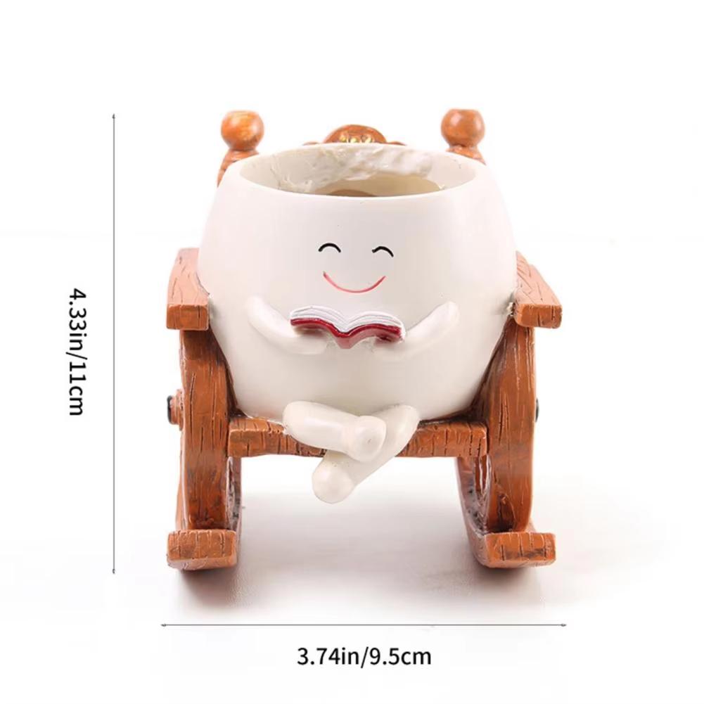 Smile Face Flower Pot Resin Rocking Chair Reading Planter Pot Smiling Succulent Flowerpots Indoor Outdoor Homes Garden Ornaments