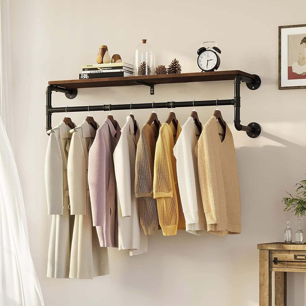 UNHO Eisen Kleiderständer Rohr Kleiderständer mit 100 cm 30 kg Gewichtsanzeige DIY Wandmontage Regal, Breit, Kapazität, Stilvoll, Vintage-inspiriert, Lagerung,
