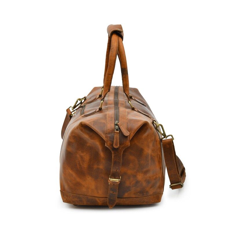 Handmade Distressed Leather Duffle Bag: Weekender Travel Bag