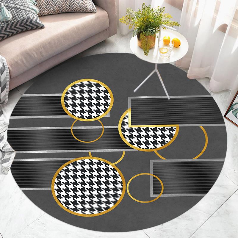 Fashion Round Rug Home Anti-Slip Gold Floor Mat Children's Bedroom Carpet Living Room Carpet