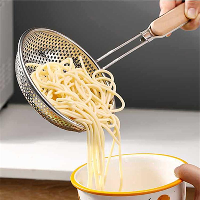 Stainless Steel Handhold Frying Skimmer Wooden Handle Oil Drainer Anti-slip Soup Foam Filter Multifunctional Kitchen Accessories