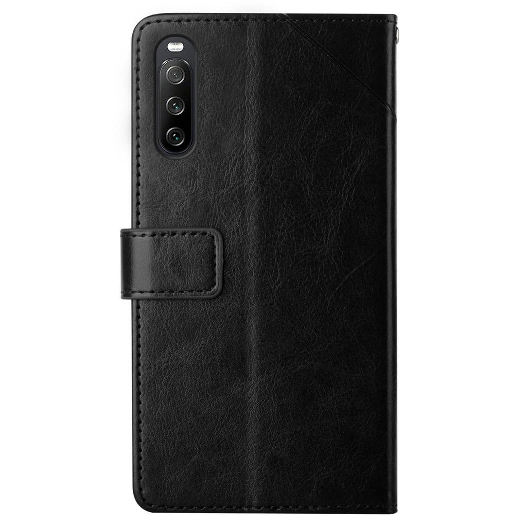 For Sony Xperia 10 VI Case with Wrist Strap Y Shaped Lines Imprint Leather Phone Cover