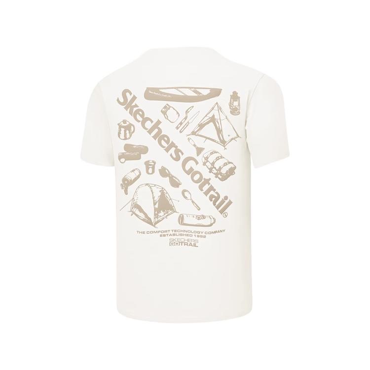 Skechers Comfortable Soft Moisture-Wicking Quick-Dry Antibacterial Cool Loose Short Sleeve T-Shirt Unisex Tops Cotton-Candy-White P225U004-0074